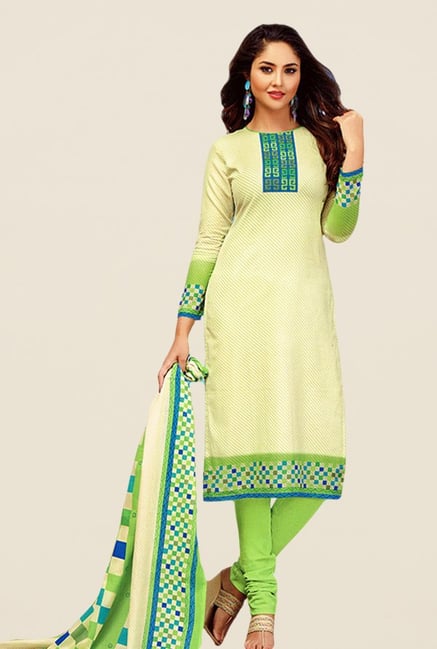 Salwar Studio Green & Cream Printed Dress Material Salwar Studio Green & Cream Printed Dress Material