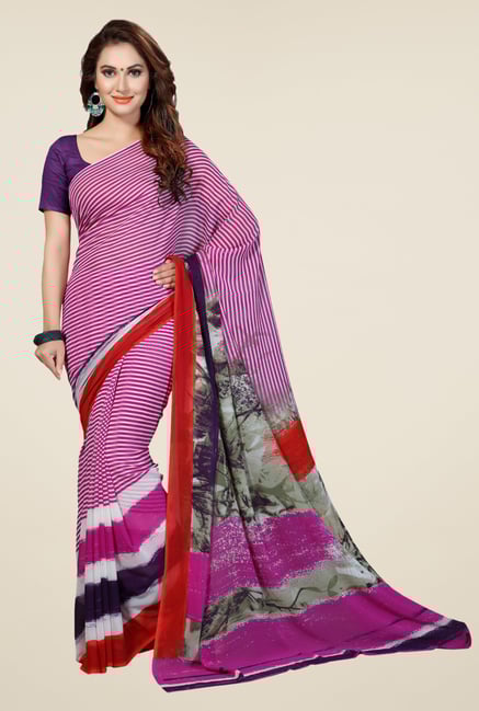 Ishin Magenta Faux Georgette Striped Saree Ishin Magenta Faux Georgette Striped Saree