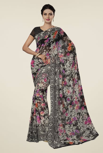 Ishin Multicolor Faux Georgette Floral Print Saree Ishin Multicolor Faux Georgette Floral Print Saree