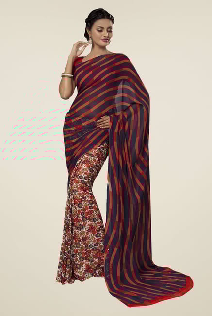 Ishin Multicolor Faux Georgette Striped Saree Ishin Multicolor Faux Georgette Striped Saree