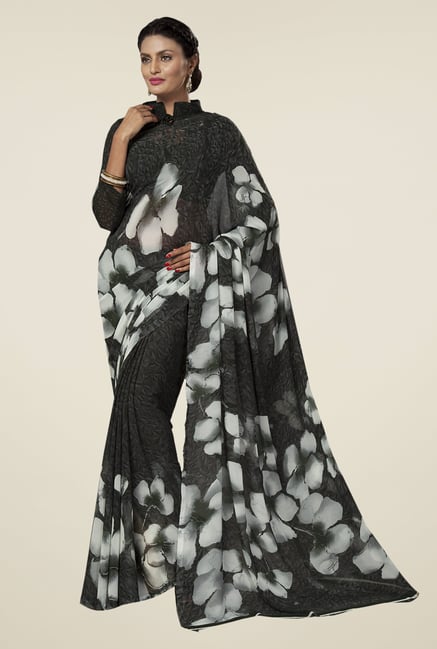 Ishin Black Faux Georgette Printed Saree Ishin Black Faux Georgette Printed Saree