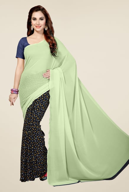 Ishin Black & Olive Faux Georgette Floral Print Saree Ishin Black & Olive Faux Georgette Floral Print Saree