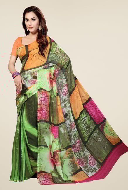 Ishin Green Faux Georgette Printed Saree Ishin Green Faux Georgette Printed Saree