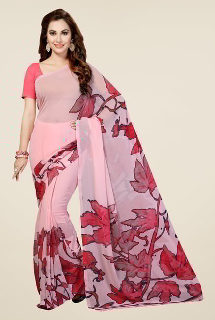 Ishin Pink Faux Georgette Printed Saree Ishin Pink Faux Georgette Printed Saree