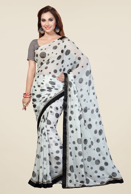 Ishin Off White Faux Georgette Printed Saree Ishin Off White Faux Georgette Printed Saree