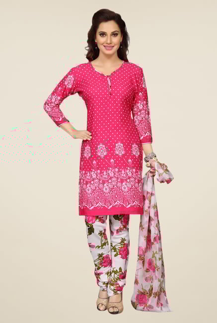 Ishin Pink & White Printed Unstitched Dress Material Ishin Pink & White Printed Unstitched Dress Material
