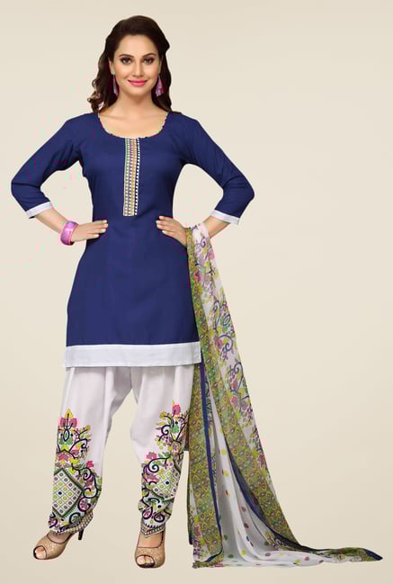 Ishin Blue & White Printed Unstitched Dress Material Ishin Blue & White Printed Unstitched Dress Material