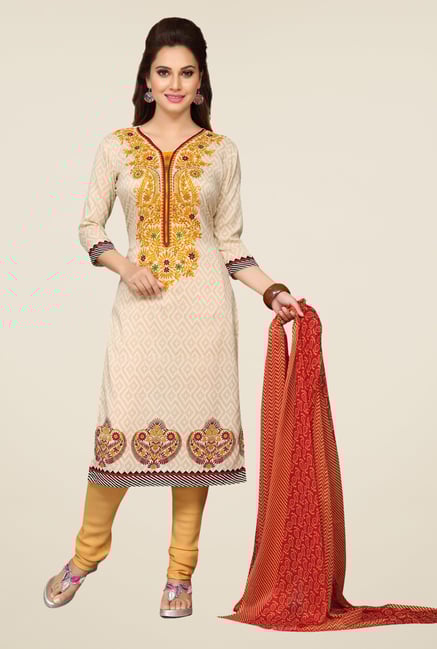 Ishin Beige & Yellow Printed Unstitched Dress Material Ishin Beige & Yellow Printed Unstitched Dress Material