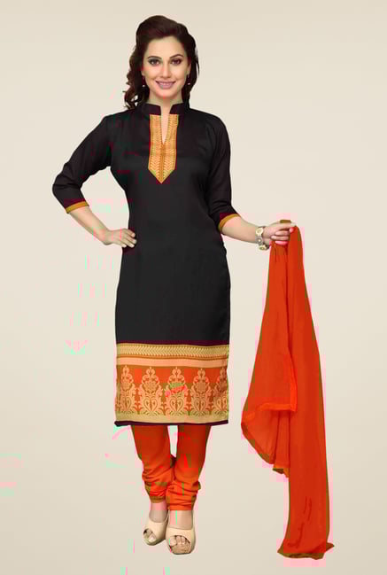 Ishin Black & Orange Printed Unstitched Dress Material Ishin Black & Orange Printed Unstitched Dress Material