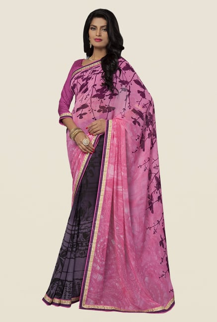 Ishin Purple & Pink Faux Georgette Printed Saree Ishin Purple & Pink Faux Georgette Printed Saree