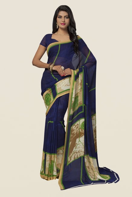 Ishin Navy Faux Georgette Printed Saree Ishin Navy Faux Georgette Printed Saree