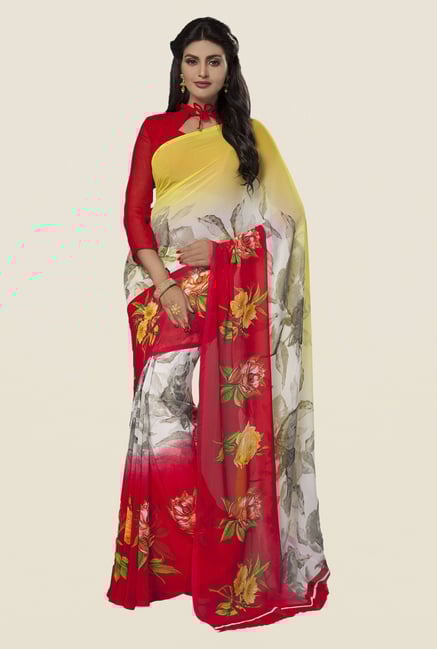 Ishin Multicolor Faux Georgette Floral Print Saree Ishin Multicolor Faux Georgette Floral Print Saree