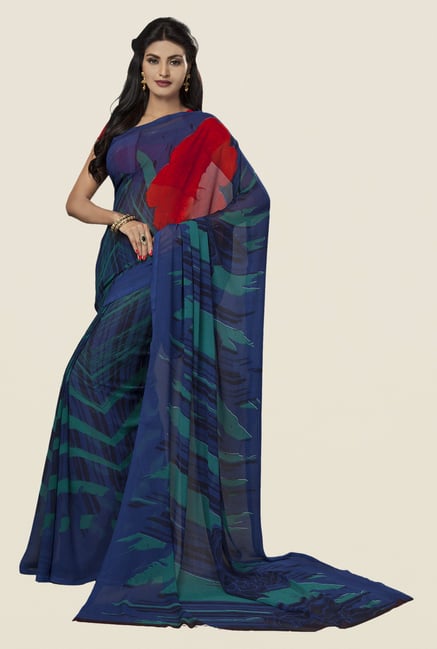 Ishin Navy Faux Georgette Printed Saree Ishin Navy Faux Georgette Printed Saree