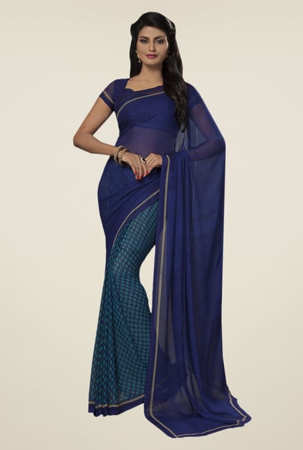 Ishin Blue Faux Georgette Printed Saree Ishin Blue Faux Georgette Printed Saree