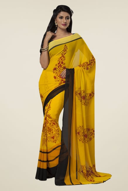 Ishin Yellow Faux Georgette Printed Saree Ishin Yellow Faux Georgette Printed Saree