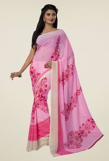 Ishin Pink Faux Georgette Printed Saree Ishin Pink Faux Georgette Printed Saree