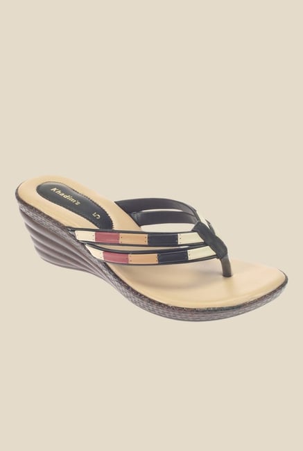 Khadim's Black Wedge Heeled Thong Sandals Khadim's Black Wedge Heeled Thong Sandals