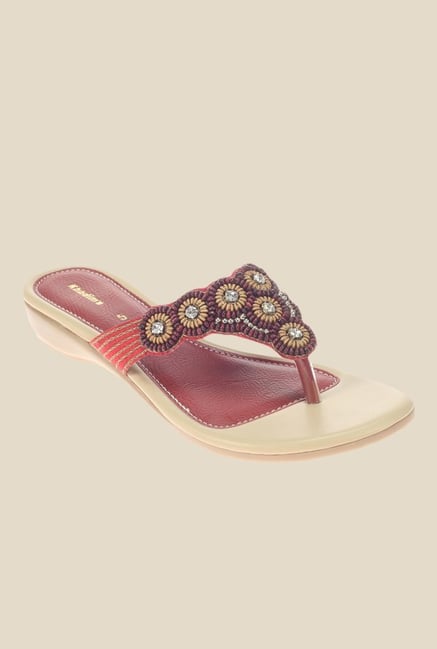 Khadim's Maroon Wedge Heeled Thong Sandals Khadim's Maroon Wedge Heeled Thong Sandals
