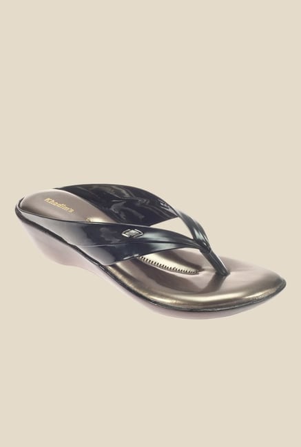 Khadim's Black Wedge Heeled Thong Sandals Khadim's Black Wedge Heeled Thong Sandals