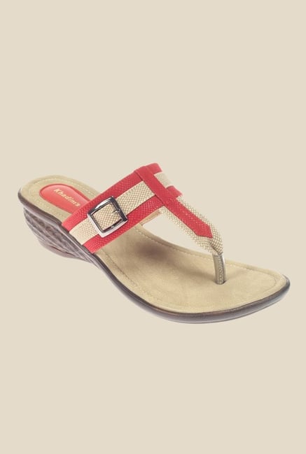 Khadim's Red & Beige T-Strap Wedges Khadim's Red & Beige T-Strap Wedges