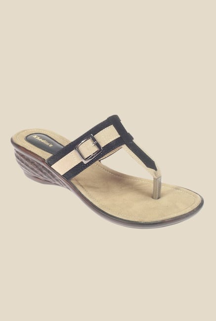 Khadim's Black & Beige T-Strap Wedges Khadim's Black & Beige T-Strap Wedges