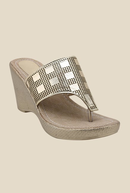 Bruno Manetti Golden Wedge Heeled Thong Sandals Bruno Manetti Golden Wedge Heeled Thong Sandals