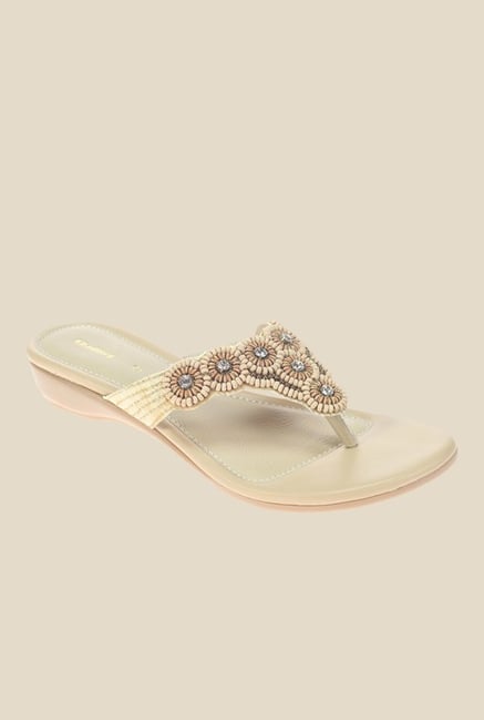 Khadim's Beige Wedge Heeled Thong Sandals Khadim's Beige Wedge Heeled Thong Sandals