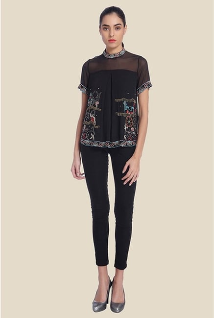 Ether Black Carnival Yoke Flare Embellished Top Ether Black Carnival Yoke Flare Embellished Top