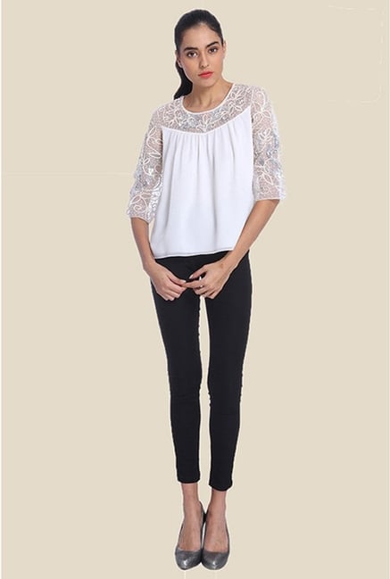 Ether White Snowflake Soutache Peasant Top Ether White Snowflake Soutache Peasant Top