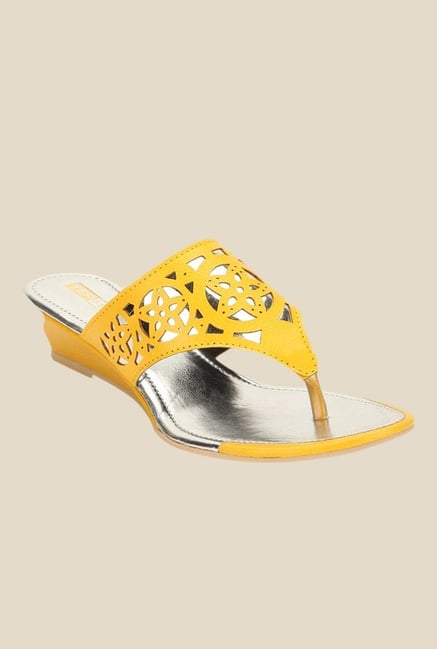 Yepme Yellow Wedge Heeled Thong Sandals Yepme Yellow Wedge Heeled Thong Sandals