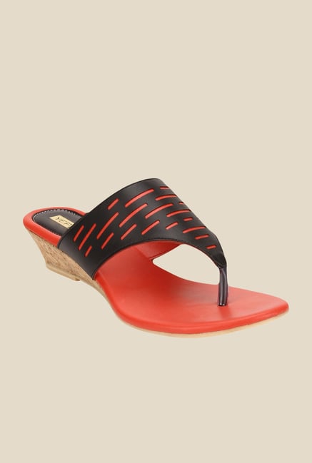 Yepme Black & Red Wedge Heeled Thong Sandals Yepme Black & Red Wedge Heeled Thong Sandals