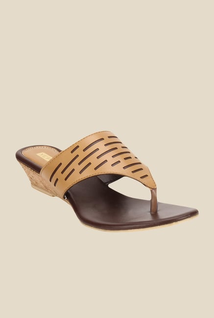 Yepme Tan & Brown Wedge Heeled Thong Sandals Yepme Tan & Brown Wedge Heeled Thong Sandals