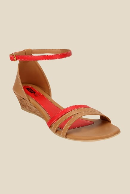 Yepme Tan & Red Ankle Strap Wedges Yepme Tan & Red Ankle Strap Wedges