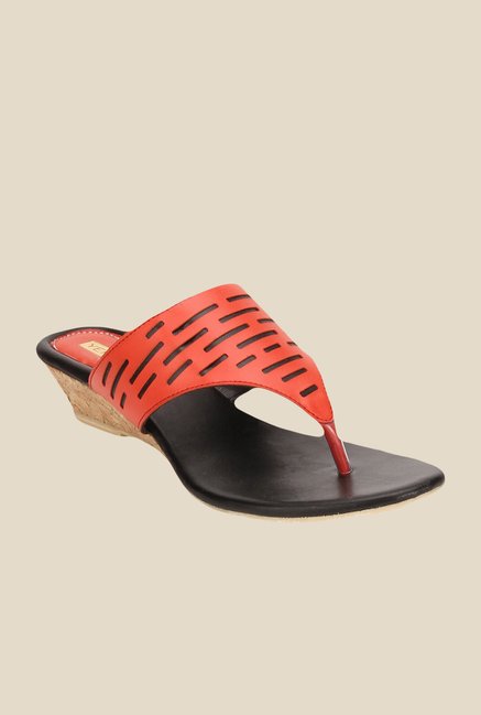 Yepme Red & Black Wedge Heeled Thong Sandals Yepme Red & Black Wedge Heeled Thong Sandals