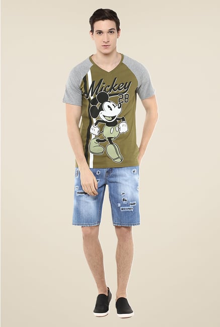 Yepme Olive Disney Mickey 28 Printed T Shirt Yepme Olive Disney Mickey 28 Printed T Shirt