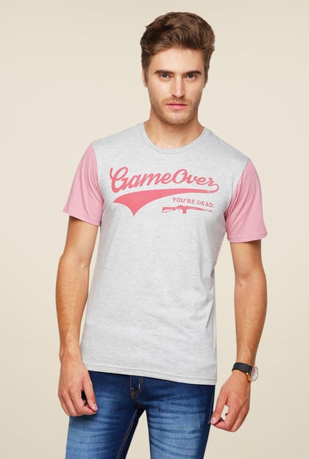 Yepme Gameover Grey Graphic Print T Shirt Yepme Gameover Grey Graphic Print T Shirt
