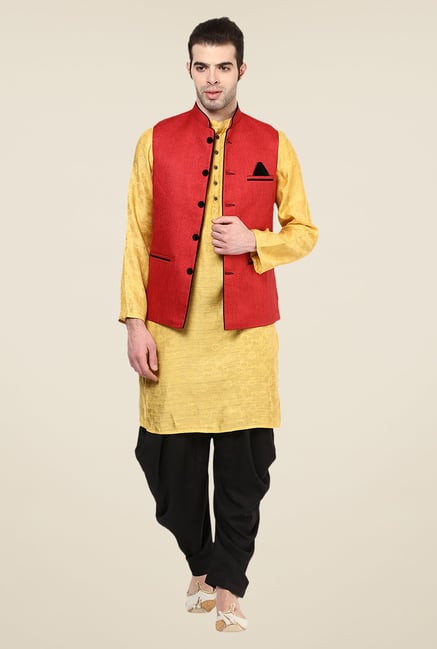 Yepme Red Ewan Solid Nehru Jacket Yepme Red Ewan Solid Nehru Jacket