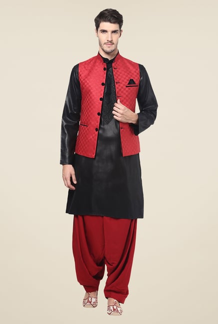 Yepme Red Jason Self Print Nehru Jacket Yepme Red Jason Self Print Nehru Jacket