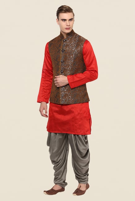 Yepme Brown Austin Printed Nehru Jacket Yepme Brown Austin Printed Nehru Jacket