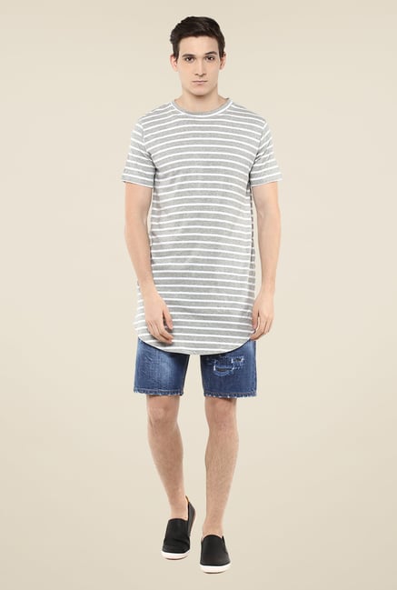Yepme Grey Nick Longline Striped T Shirt Yepme Grey Nick Longline Striped T Shirt