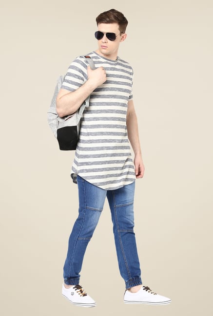 Yepme Grey Nick Longline Striped T Shirt Yepme Grey Nick Longline Striped T Shirt