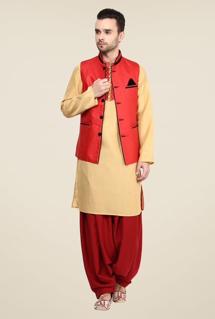 Yepme Red Alec Self Print Nehru Jacket Yepme Red Alec Self Print Nehru Jacket