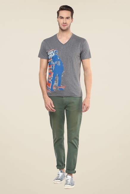 Yepme Captain America Silhouette Grey Graphic Print T Shirt Yepme Captain America Silhouette Grey Graphic Print T Shirt