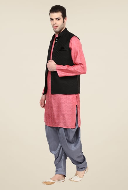 Yepme Black Kance Self Print Nehru Jacket Yepme Black Kance Self Print Nehru Jacket