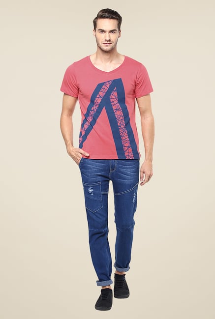 Yepme Pink Angled Stripes T Shirt Yepme Pink Angled Stripes T Shirt