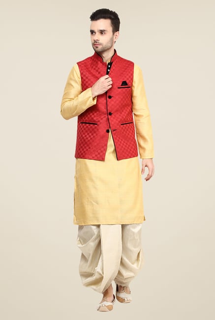 Yepme Red Kance Self Print Nehru Jacket Yepme Red Kance Self Print Nehru Jacket