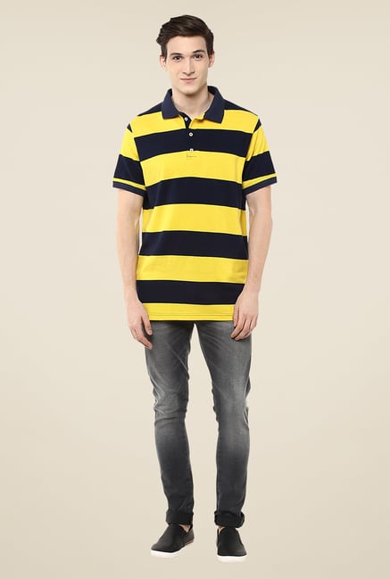 Yepme Yellow & Navy Brock Striped Polo T Shirt Yepme Yellow & Navy Brock Striped Polo T Shirt