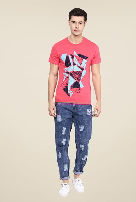 Yepme Coral Broken Blocks Printed T Shirt Yepme Coral Broken Blocks Printed T Shirt
