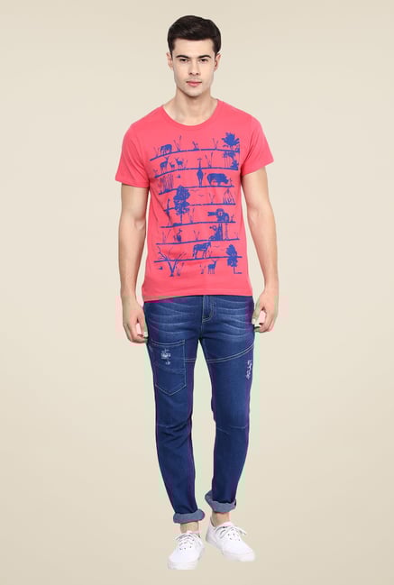 Yepme Coral Eco Ladder Printed T Shirt Yepme Coral Eco Ladder Printed T Shirt
