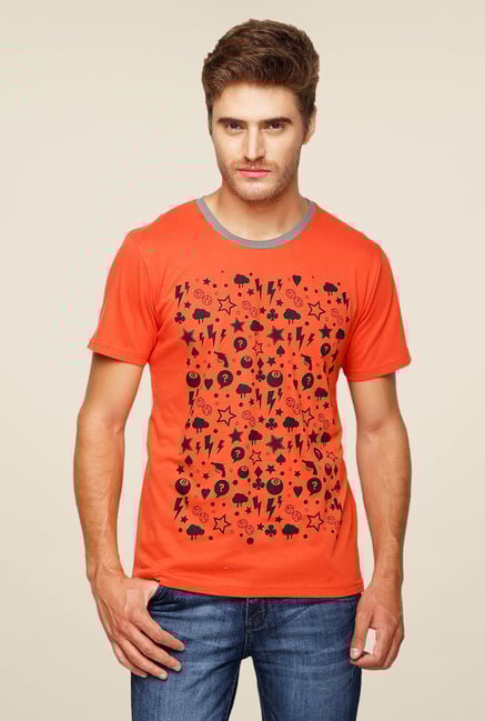Yepme Scatter Objects Orange Printed T Shirt Yepme Scatter Objects Orange Printed T Shirt